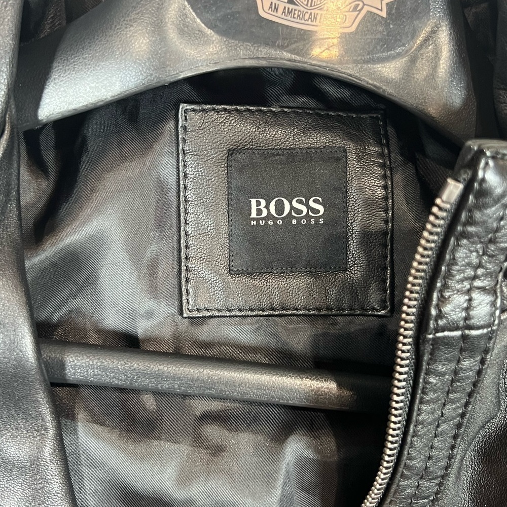 Hugo Boss EU40 US M 100% Leather Soft Lambskin Moto Biker Jacket Plaid Lined R4 - Picture 6 of 12